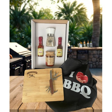 Dárková sada omáček se zástěrou, bambusovým prkénkem a zavíracím nožem