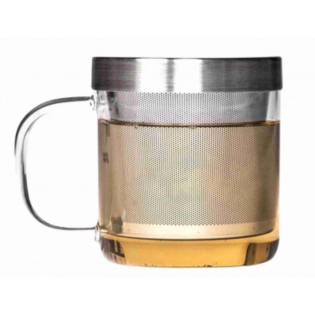 Skleněný hrnek s nerezovým sítkem a pokličkou